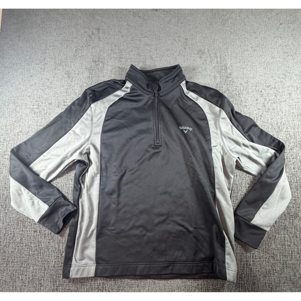 Callaway Mens Golf Pullover Quarter Zip Long Sleeve Black Grey Large